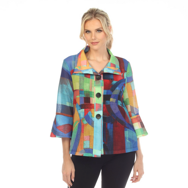 Damee  Geometric Abstract Print Button Front Jacket - 4813