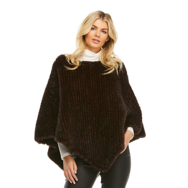 Fabulous Fur Faux-Fur Knitted Poncho in Whiskey - 16161-WS
