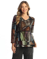 Cotton Modal V-Neck Top w/ Overlined Hem - KM6