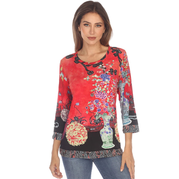 Citron Asian Inspired Floral Print Tee - TLMT
