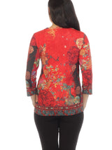 Floral Print Border Tee in Red Multi - TVVF