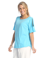 Weekend by Jess & Jane Cotton Slub Open Shoulder Top - WK5-ATOLL- XS Only