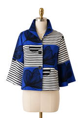 Floral & Stripe Colorblock Jacket - 5007-BLU