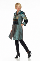 Mixed-Media Pleated Tunic Dress in Teal - C2648-3