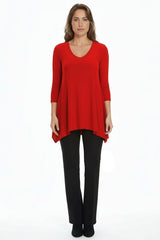 Soft Knit V-Neck High-Low Tunic in Red - ADTO5A-RD