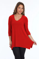 Soft Knit V-Neck High-Low Tunic in Red - ADTO5A-RD