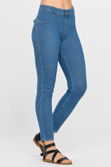 Denim Knit Stretch Ankle Pant w/Back Pockets - FC105