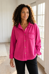 Soft Color-Washed Cotton Terry Shirt Jacket - 28095
