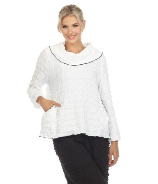 Moonlight Textured Cowl-Neck Tunic Top in White - 3787-WT