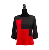 Textured Colorblock Top in Red & Black- 3252