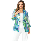 Semi-Sheer Abstract Print Open Front Jacket - 7271J-MLT