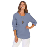 Waffle-Knit Top in Dusty Blue - C519-DB