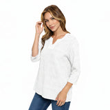 Embroidered Cotton Voile Top in White C630-WHT