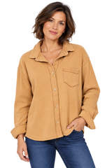 Soft Color-Washed Cotton Terry Shirt Jacket - 28095