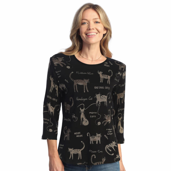 Jess & Jane "Cat's World" Abstract Top - 14-1941-BLK