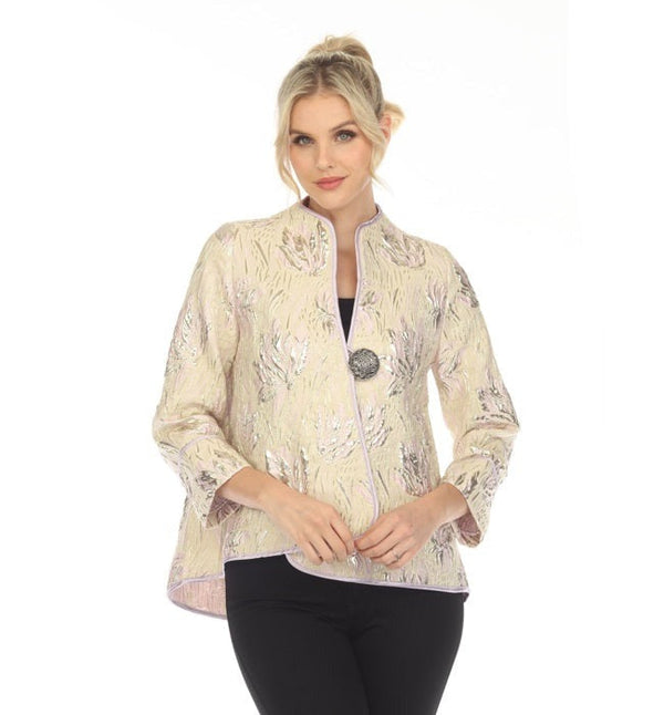 IC Collection Metallic Floral Jacquard Jacket in Champagne - 4678J-CG