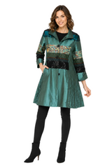Mixed-Media Pleated Tunic Dress in Teal - C2648-3