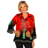 Asian Inspired Art Print Blouse in Red/Multi - 1213LMT