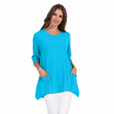 Ribbed Cotton Knit Tunic in Turquoise - CS330-TURQ