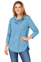 Soft Cotton Draped Cowl Neck Tunic - 10036