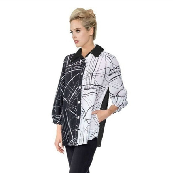 IC Collection Two Tone & Geo-Stripe Shirt in Black & White - 4932B