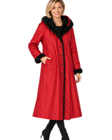 Fur-Lined Hooded Midi Coat in Red & Black - C2679RW-2