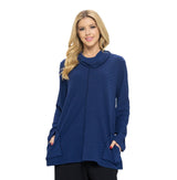 Diagonal Rib-Knit Mock Neck Tunic in Navy - CS382-NVY