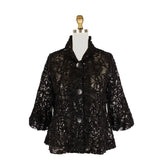 Floral Chenille & Sequin Peplum Jacket in Black - 2411-BLK