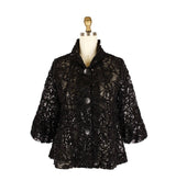 Floral Chenille & Sequin Peplum Jacket in Black - 2411-BLK - Size M Only!