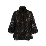 Floral Chenille & Sequin Peplum Jacket in Black - 2411-BLK - Size M Only!