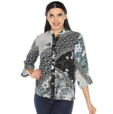 Citron Abstract Floral Print Silk Blouse - 1213FAL - Sizes L & 0X Only!