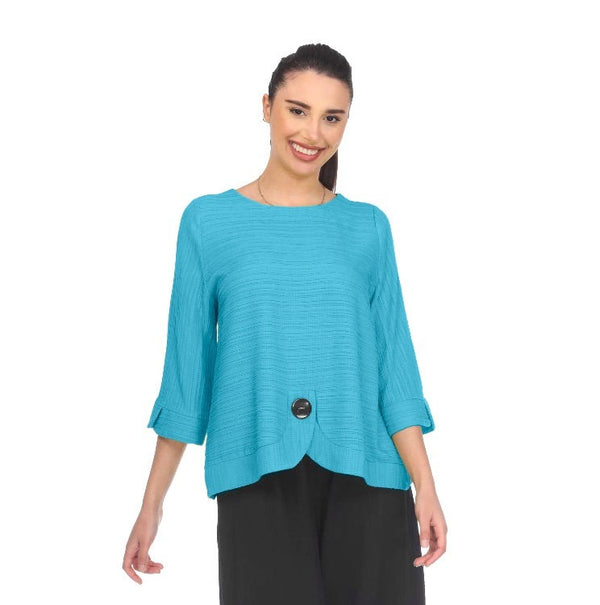 Moonlight Tonal Knit Button Top in Turquoise - 3488-TQ