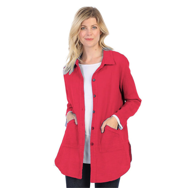 Focus Button Front Waffle Shirt/Jacket in Raspberry - LW-110-RS