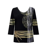 "Golden Dots & Lines" Print V-Neck Top - 30111 - Sizes XL & 1X Only!