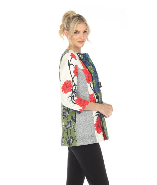 IC Collection Mixed Floral-Print Collarless Jacket - 6166J