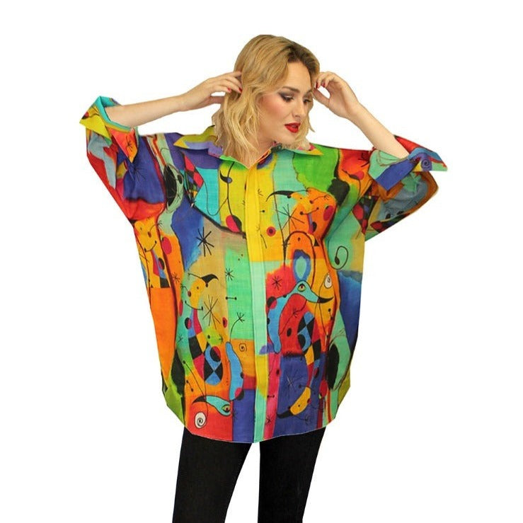 Dilemma Miro Inspired Colorful Abstract Cotton Big Shirt - FCBS-178-MI