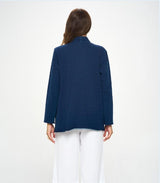 Denim Knit Open Front Cardigan in Indigo - D202