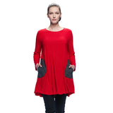 Crinkle Textured Tunic W/ Pockets in Red - 2754-RD
