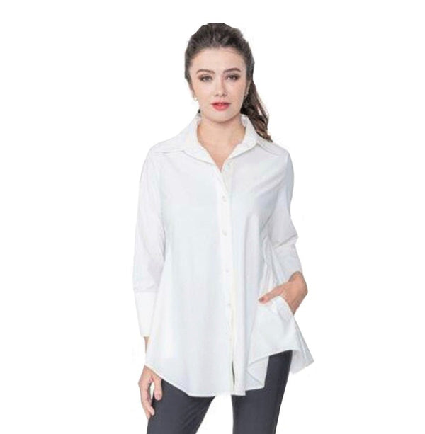 IC Collection Relaxed High-Low Blouse in White - 3778B-WT