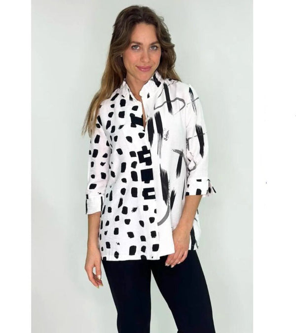 Lior Spots & Strokes-Print Shirt in Black & White