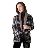 Plaid Shawl-Collar Cardigan - 87227-BLK