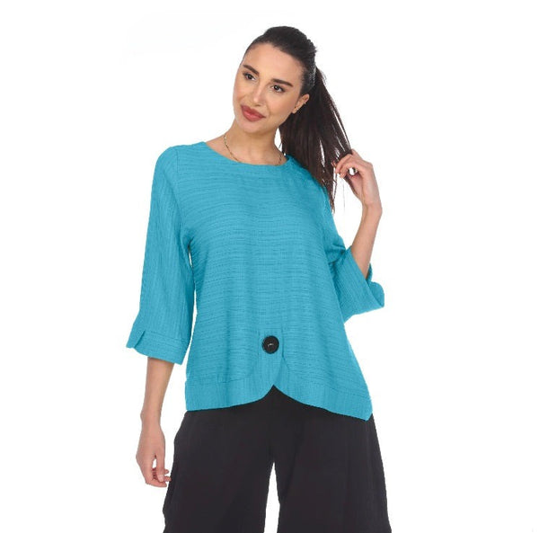 Moonlight Tonal Knit Button Top in Turquoise - 3488-TQ