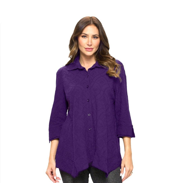 Focus Embroidered Cotton Voile Shirt in Blackberry - EC-104-BB
