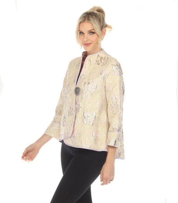 IC Collection Metallic Floral Jacquard Jacket in Champagne - 4678J-CG