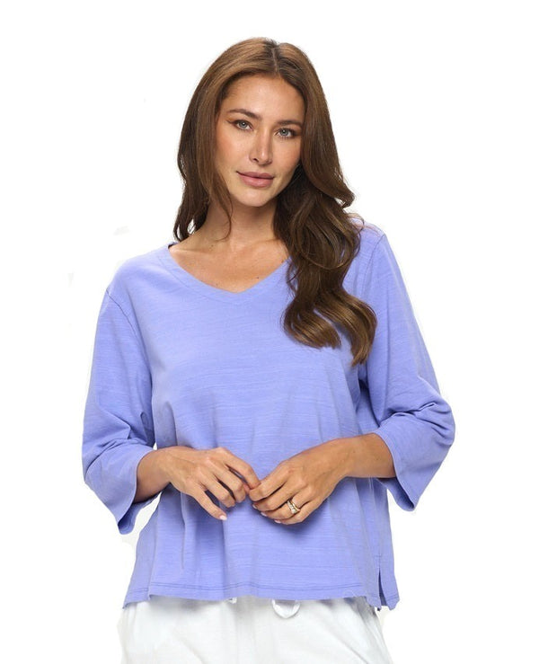 Focus V-Neck Striped Jersey Short Top in Periwinkle - T-401-PERI