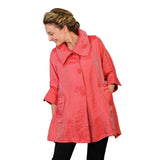 Solid Shimmery Button Down Swing Jacket in Coral Red - 200 -CRD