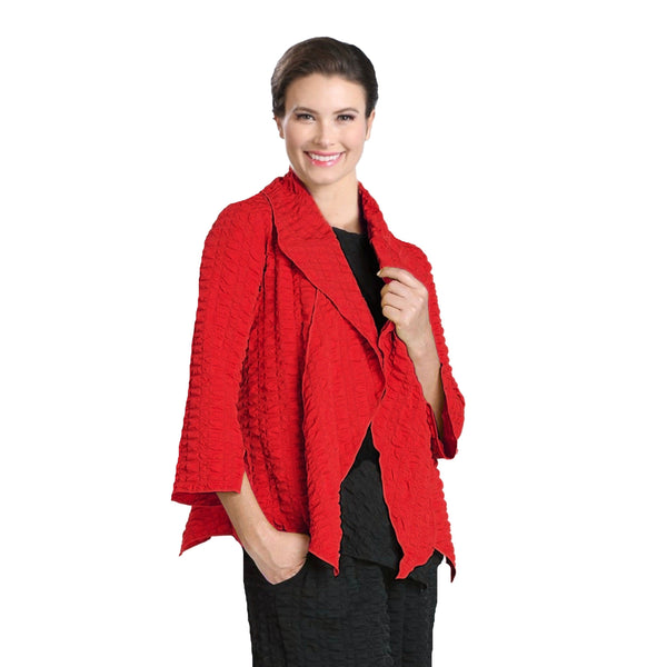 IC Collection Pucker Knit Open Front Jacket in Red - 3873J-RD