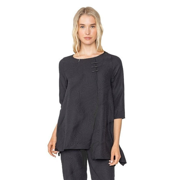 IC Collection Textured Asymmetric Tunic in Black - 5718T-BLK