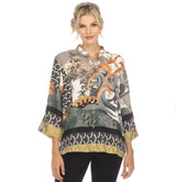 Seaside Cranes and Wave Print Blouse in Multi - 1213WAC