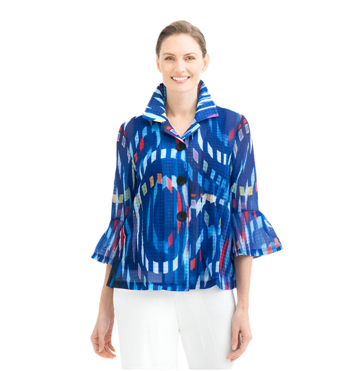 Vibrant Spiral-Print Sheer Jacket in Blue/Multi - 2458-BLU Vibrant Spiral-Print Sheer Jacket in Blue/Multi - 2458-BLU